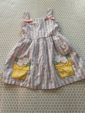 Samara Striped Pink Floral Pocket Sundress for Kids with Bow Straps. Size 5T